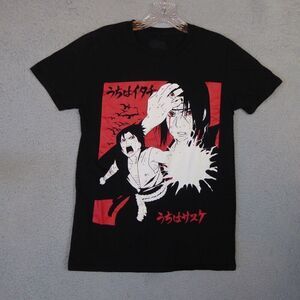 Naruto Shippuden Shirt Adult Small Black Itachi & Sasuke Kanji Box Image 2007